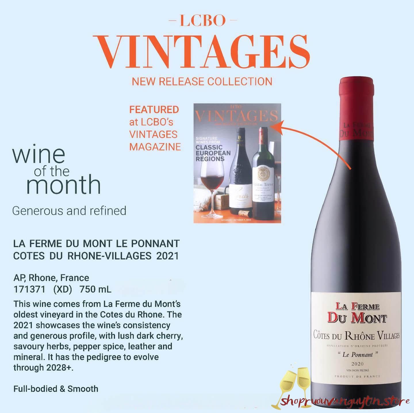 rượu vang Pháp La Ferme Du Mont – Côtes du Rhône Villages Le Ponnant