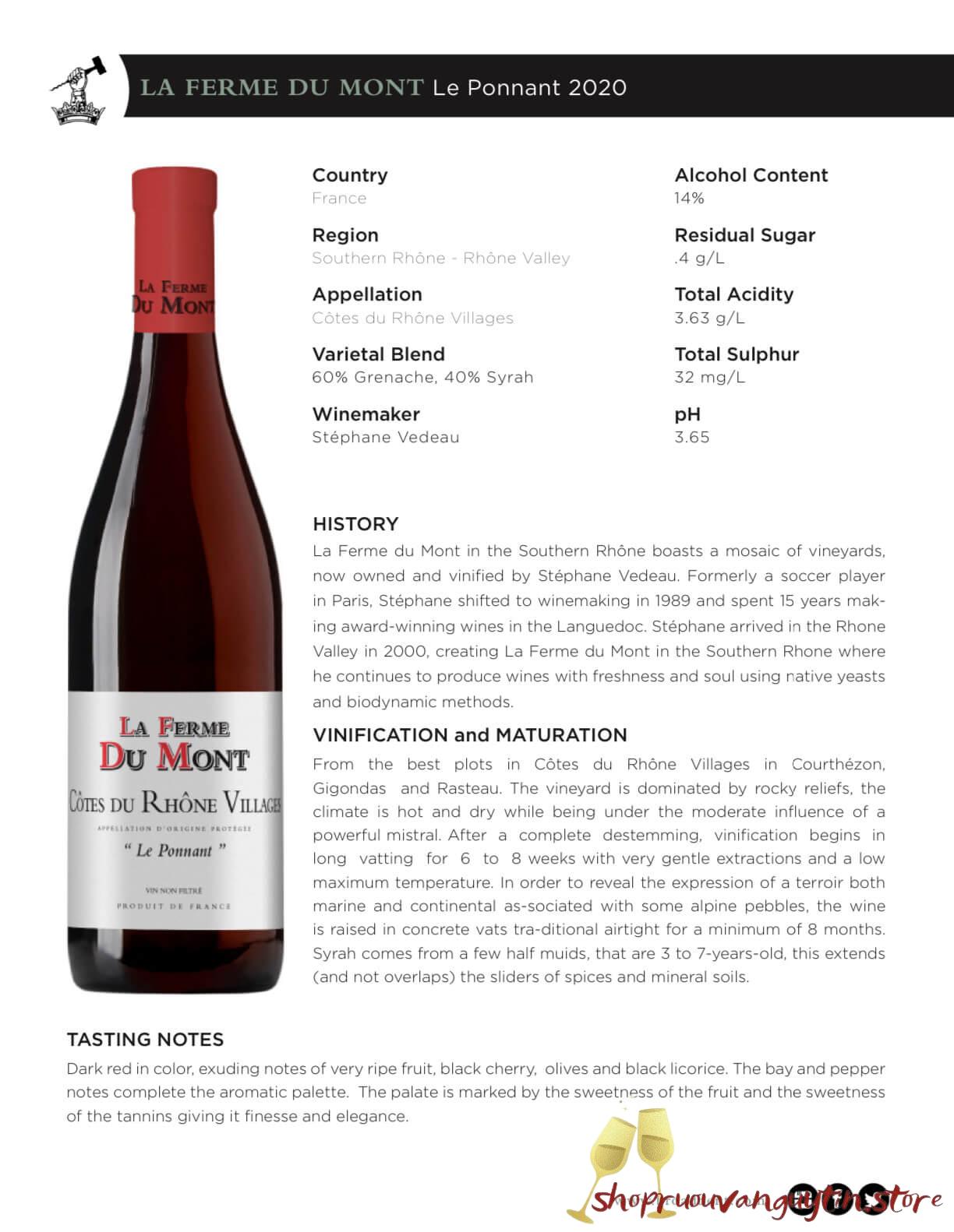 rượu vang Pháp La Ferme Du Mont – Côtes du Rhône Villages Le Ponnant
