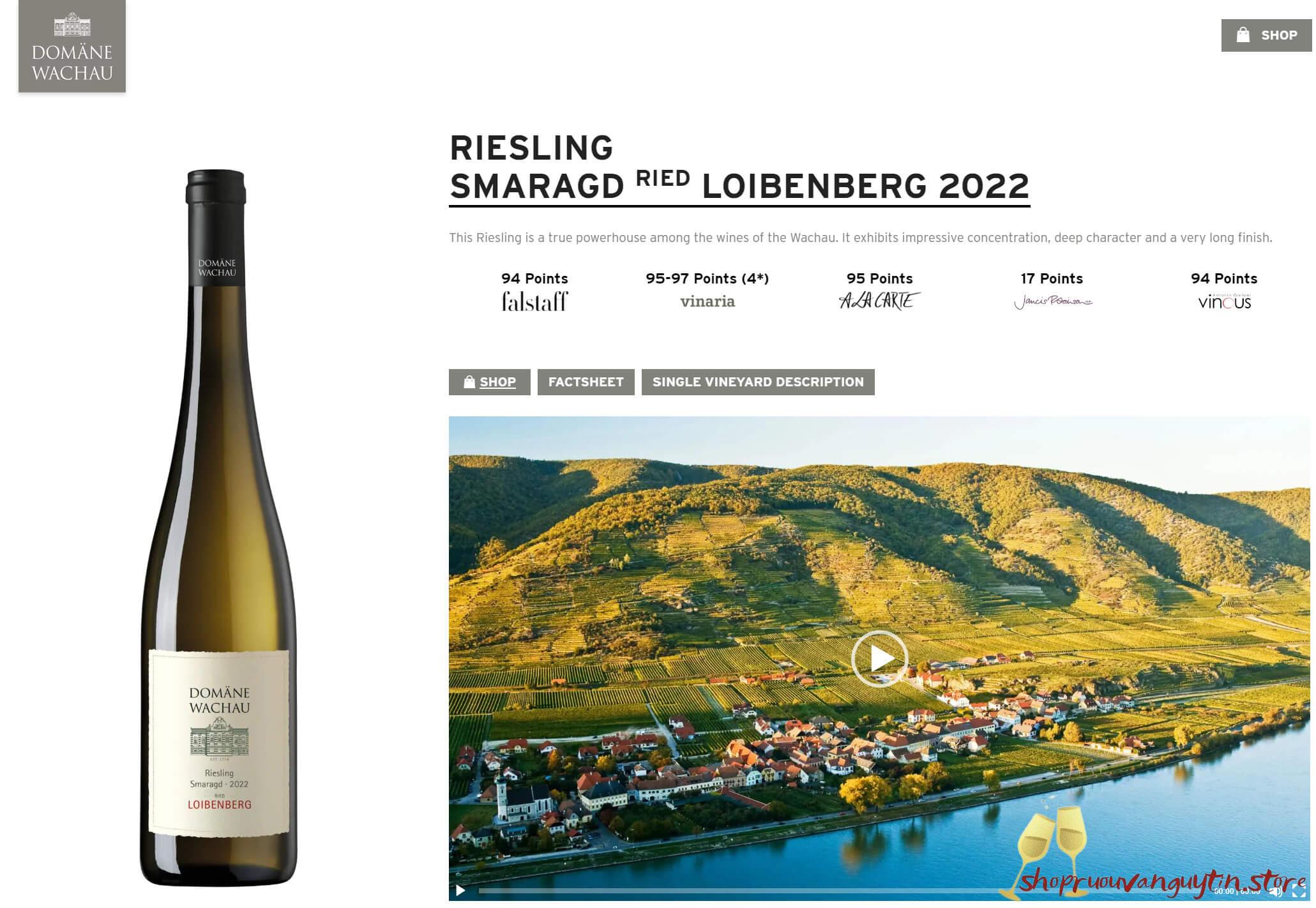 Rượu Vang Áo Wachau Riesling Smaragd Loibenberg 2022