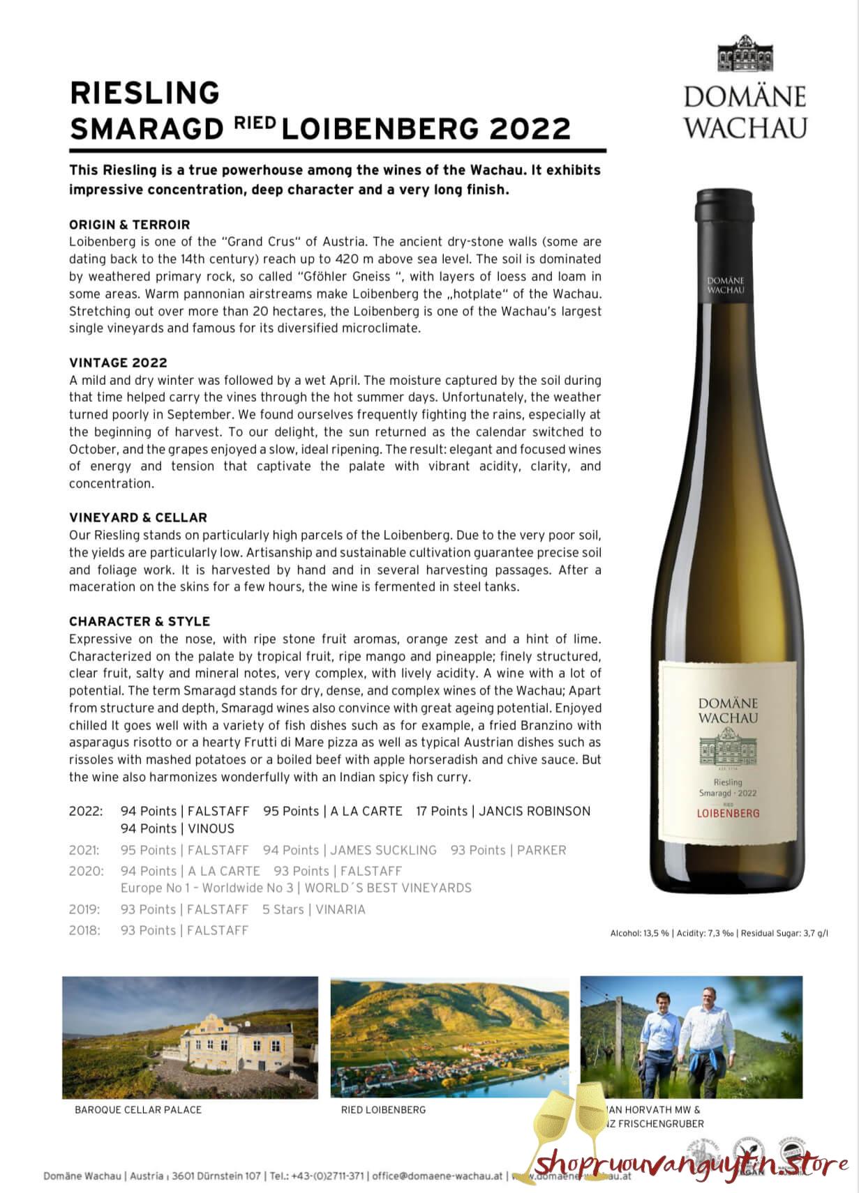 Rượu Vang Áo Wachau Riesling Smaragd Loibenberg 2022