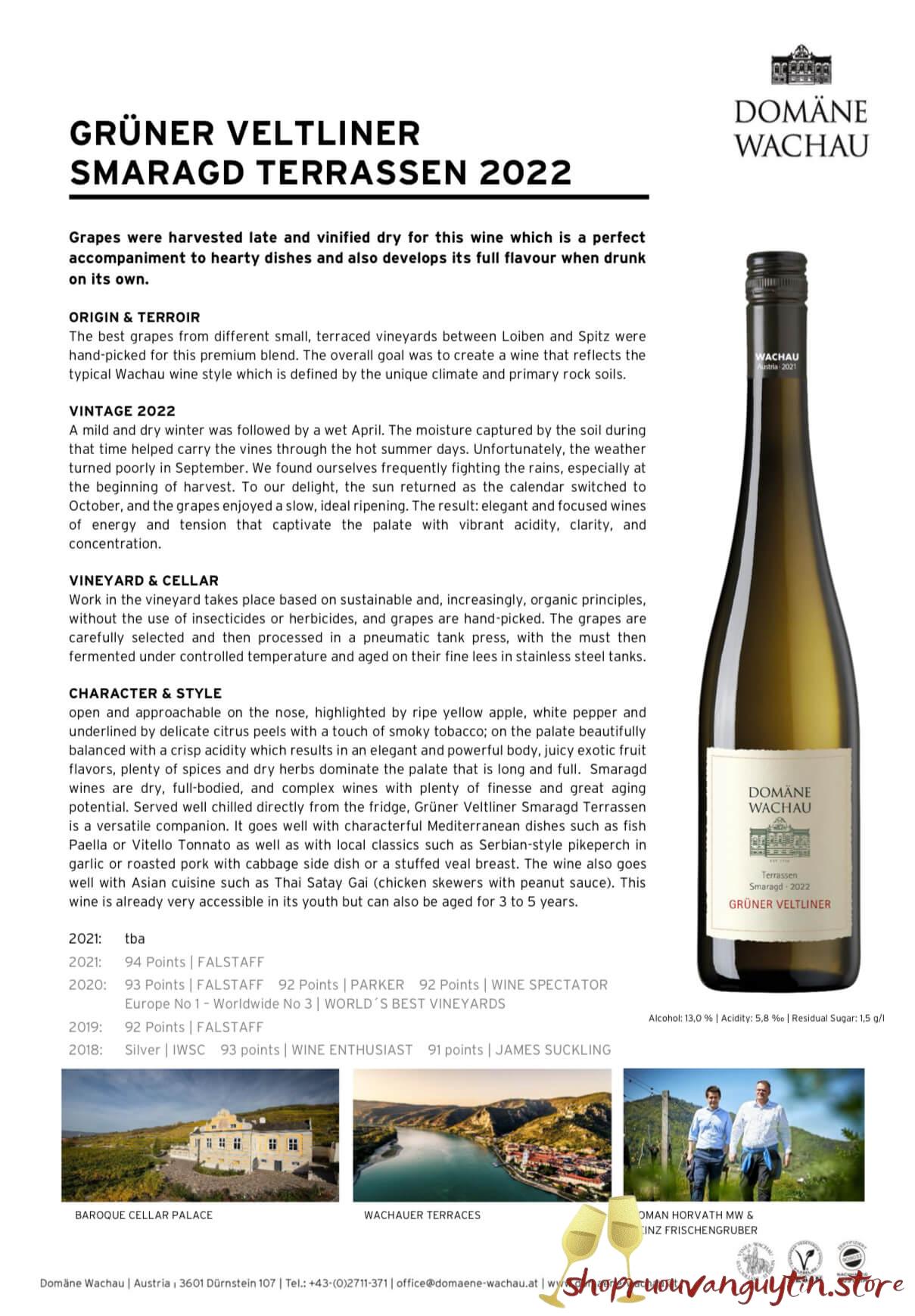 Rượu Vang Áo Wachau Grüner Veltliner Smaragd Terrassen 2022