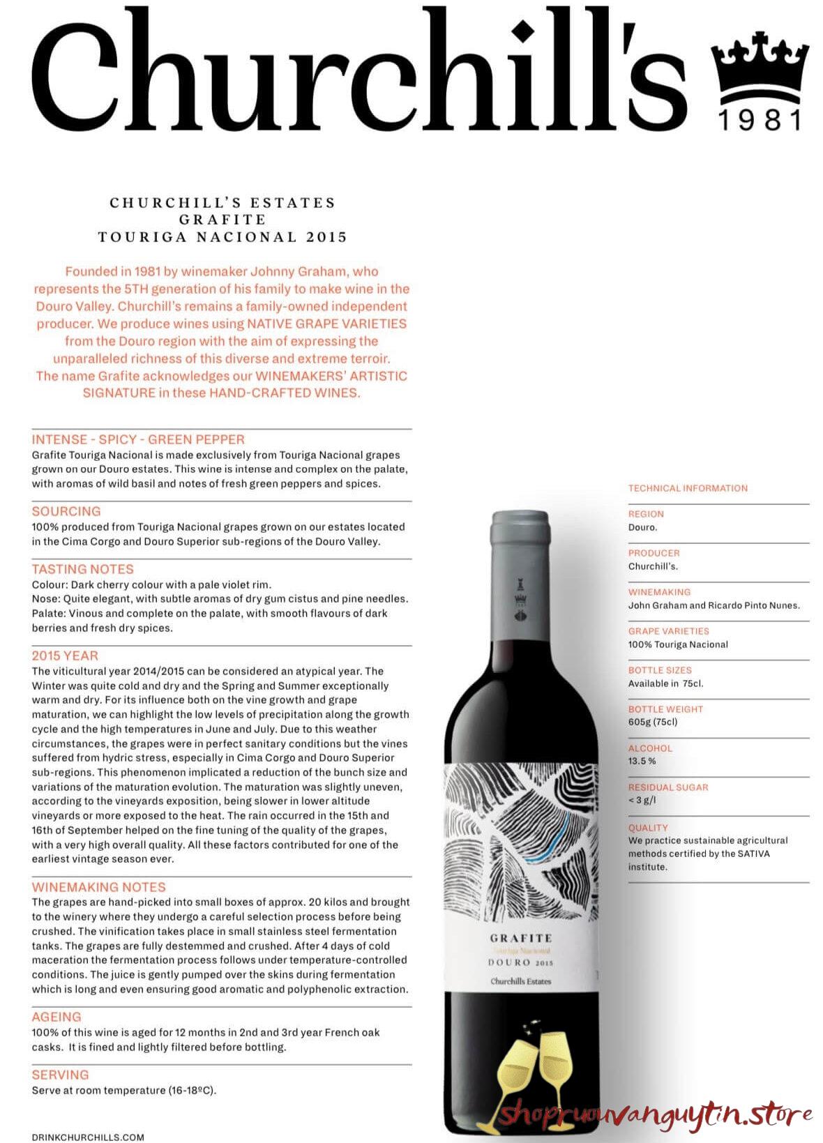 Rượu Vang Đỏ Churchill’s Estates Grafite Touriga Nacional - 2015